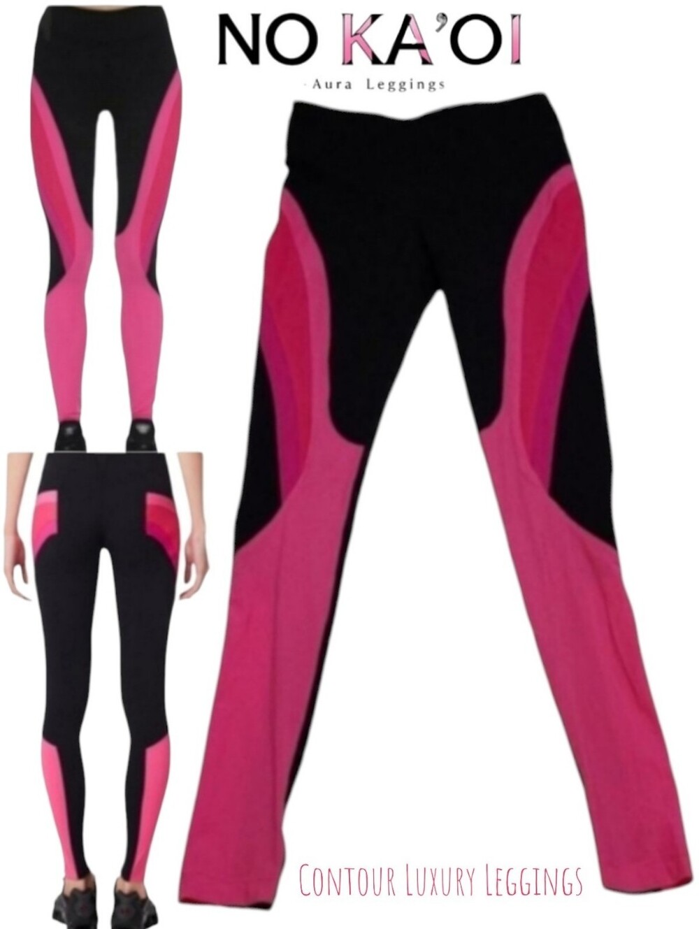 NO KA'OI Women's Aura power cut out black pink  Contour Luxury Leggings 1